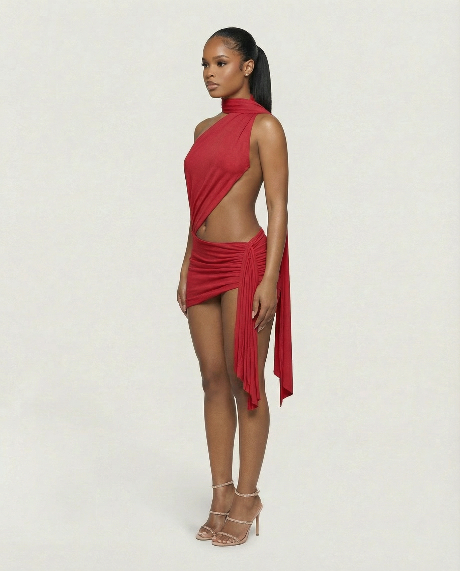 ZOLYN Halter Cut-Out Draped Mini Dress