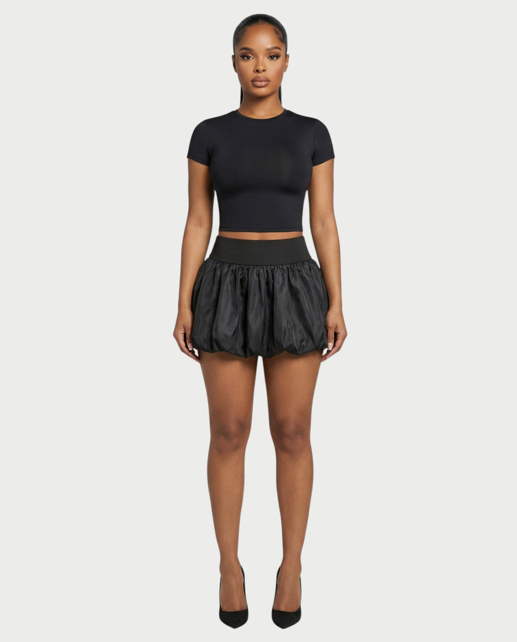 ZARELA High-Waist Bubble Hem Mini Skirt