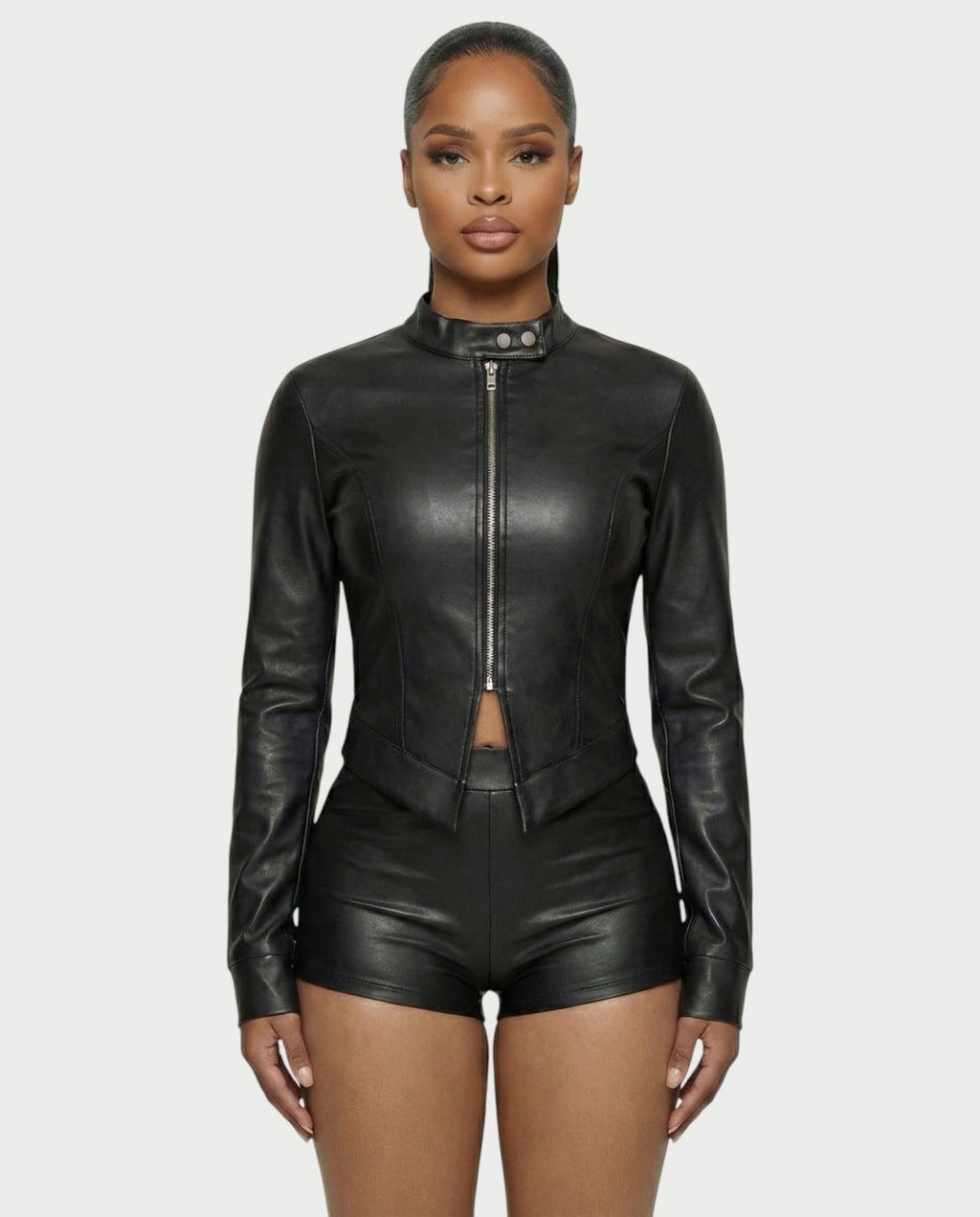 ZIVARA Zip-Up Top & High-Waist Shorts Set