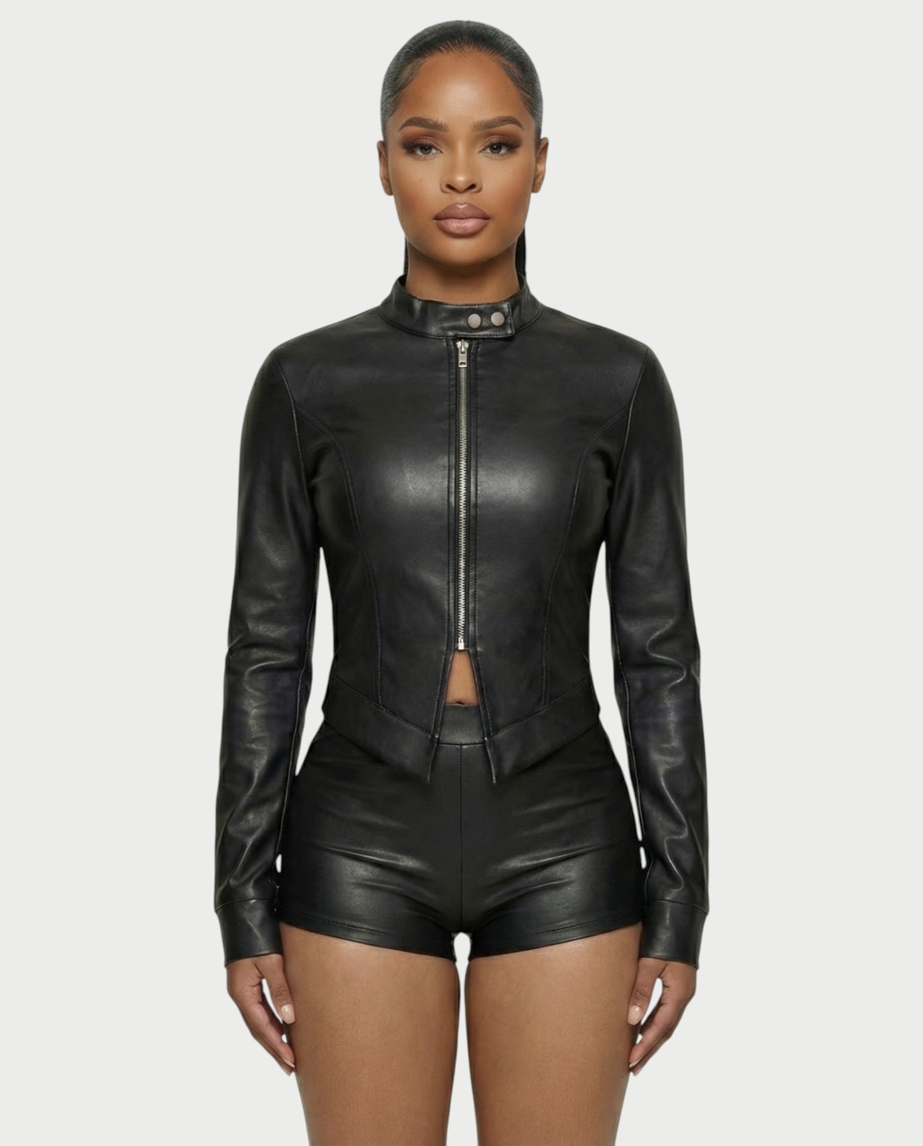 ZIVARA Zip-Up Top & High-Waist Shorts Set
