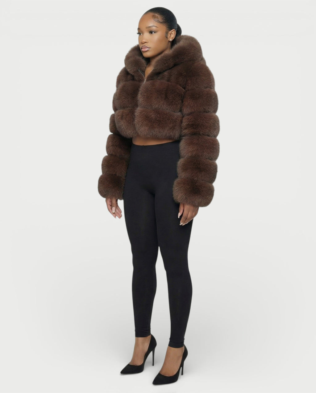 LIOREN Cropped Hooded Faux-Fur Puffer Jacket