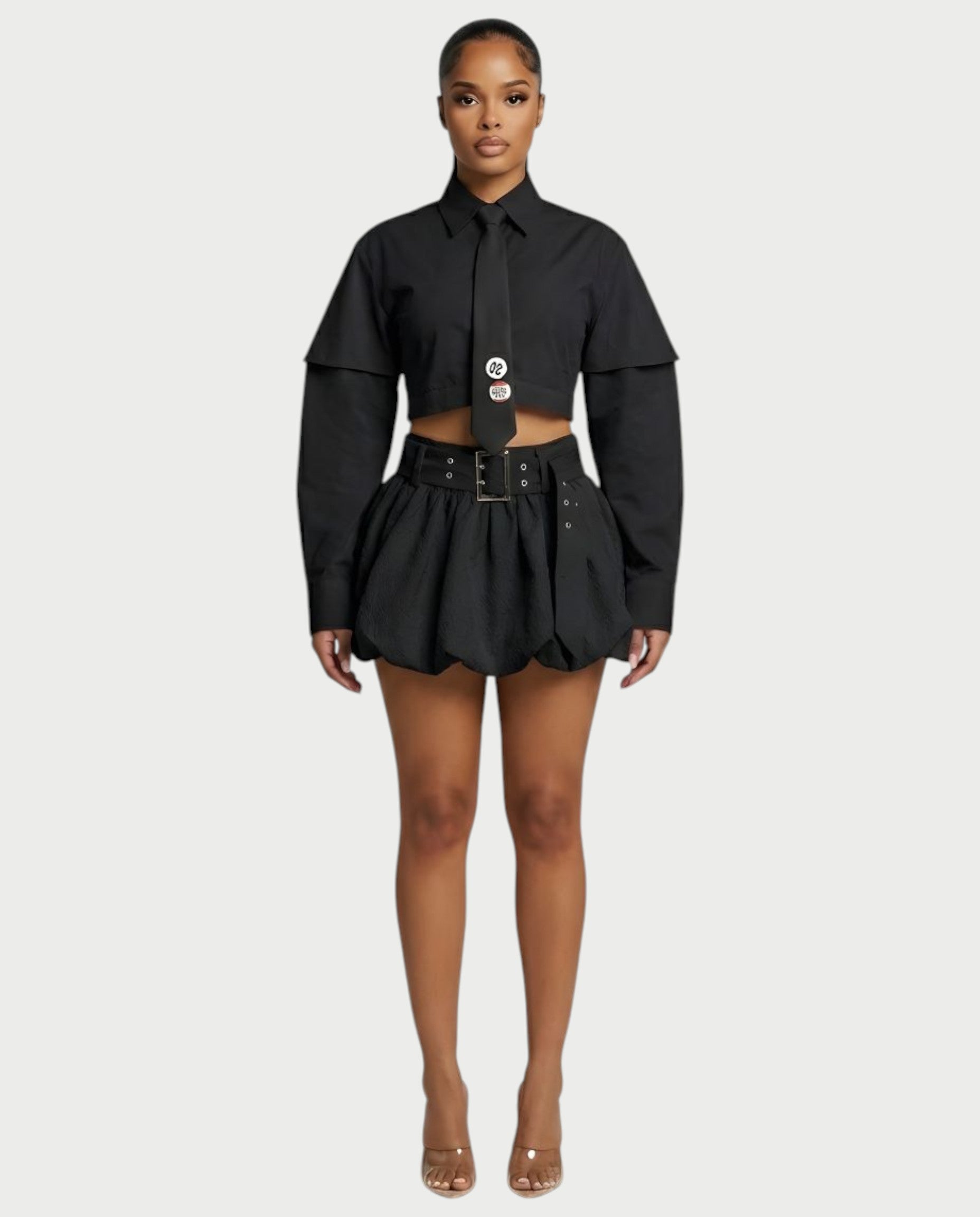 MIRELA Cropped Button-Up Shirt Tie Detail
