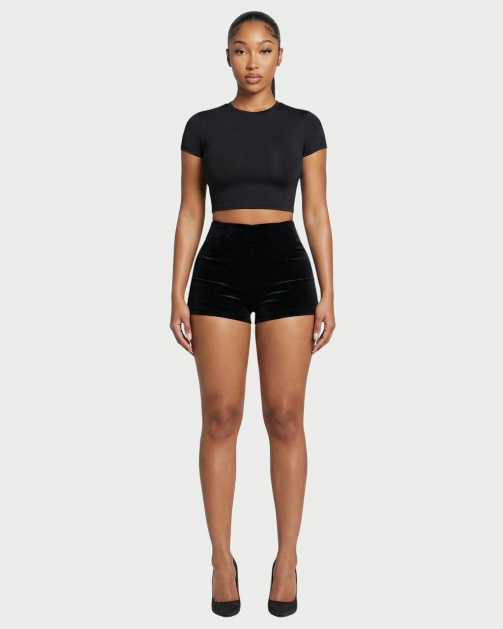 AZAIRA High-Waist Velvet Bodycon Shorts