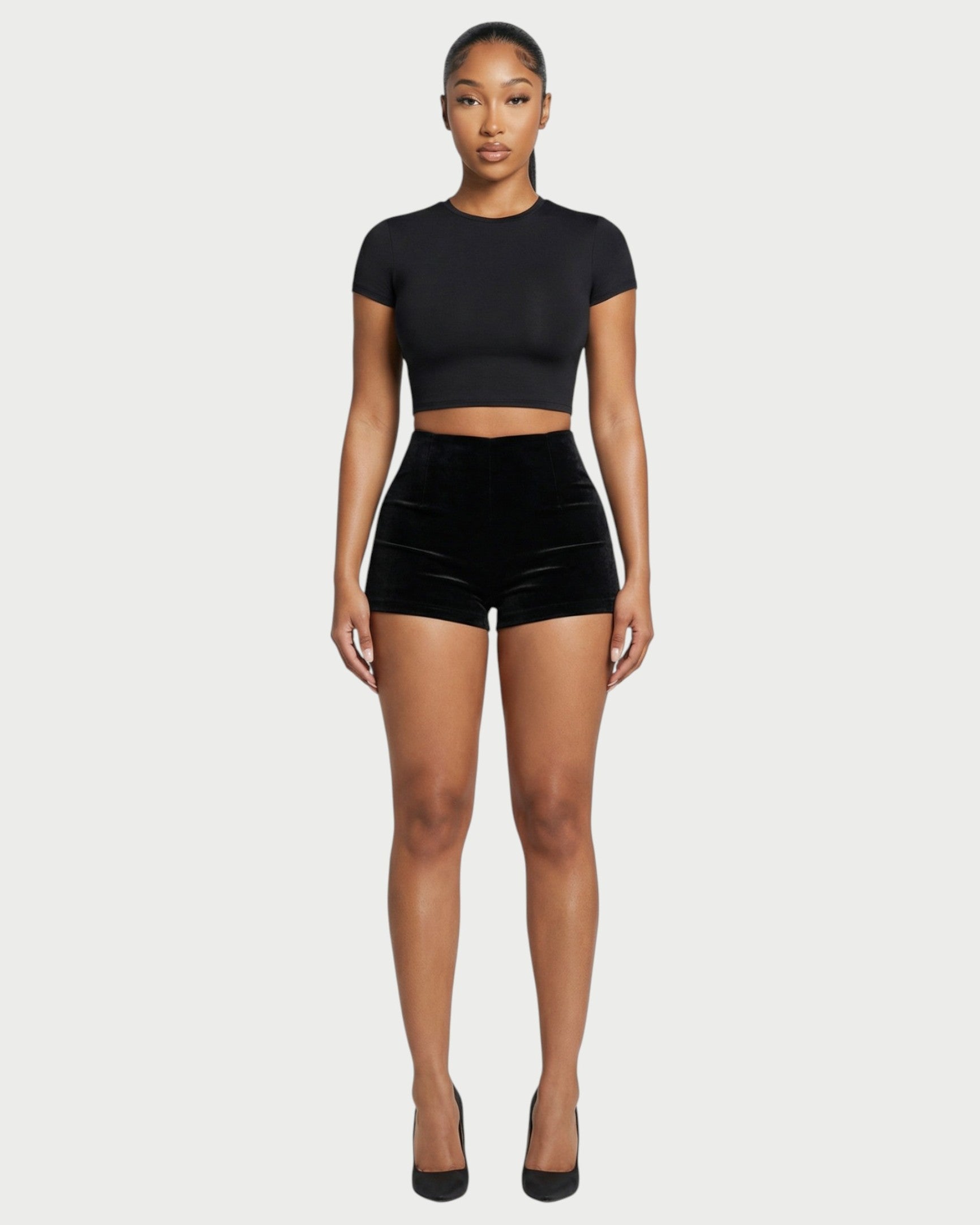 AZAIRA High-Waist Velvet Bodycon Shorts