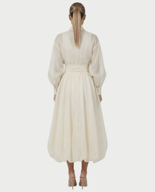MARELA Cream White Draped Tulle Maxi Dress