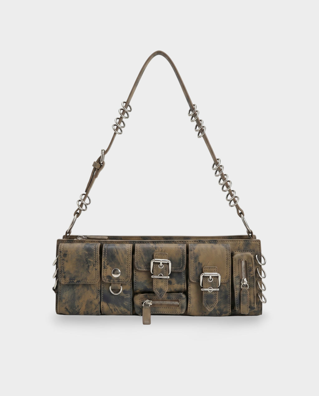 HAZY Buckle & Zip Multi-Pocket Shoulder Bag