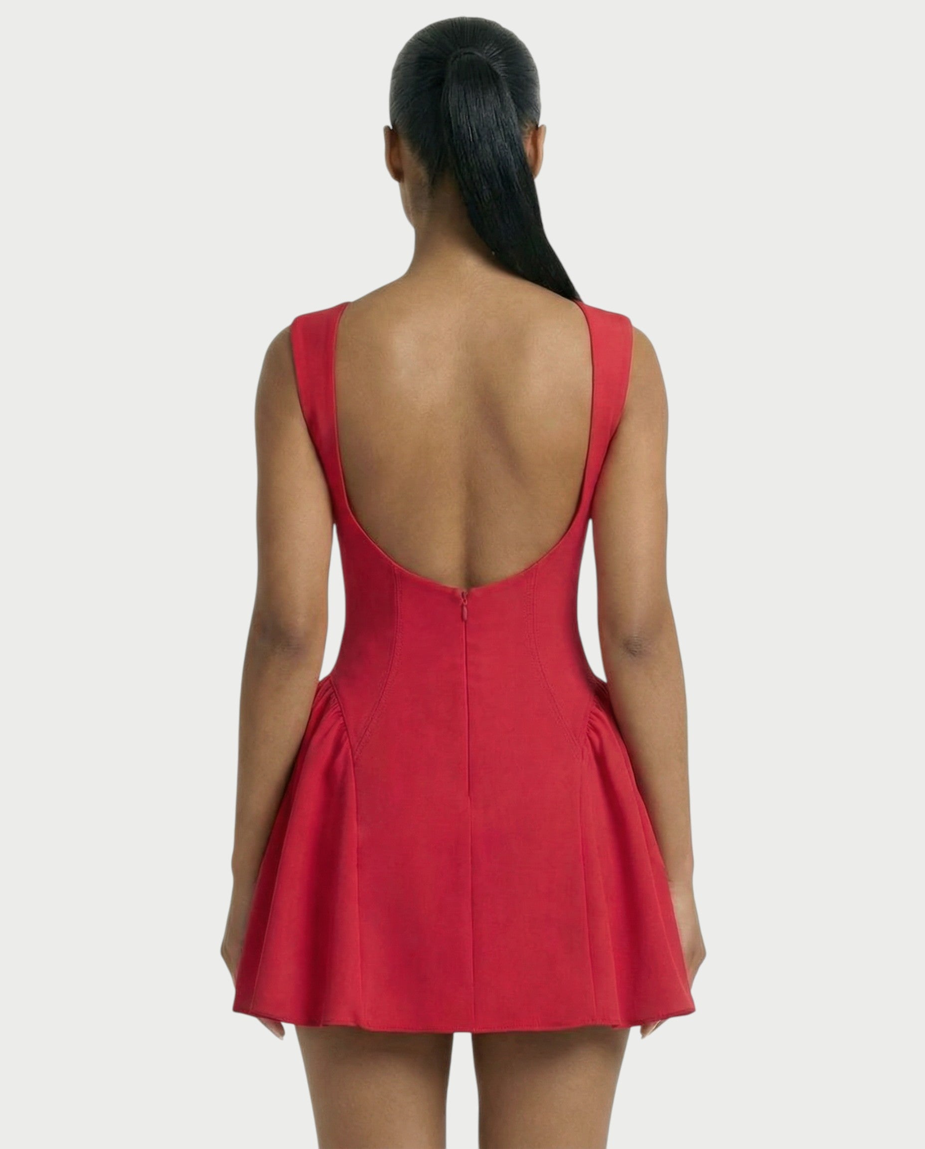 AERYN Open-Back Pleated Mini Dress