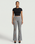 ALOMA Ripped Ribbed Knit Flared Pants