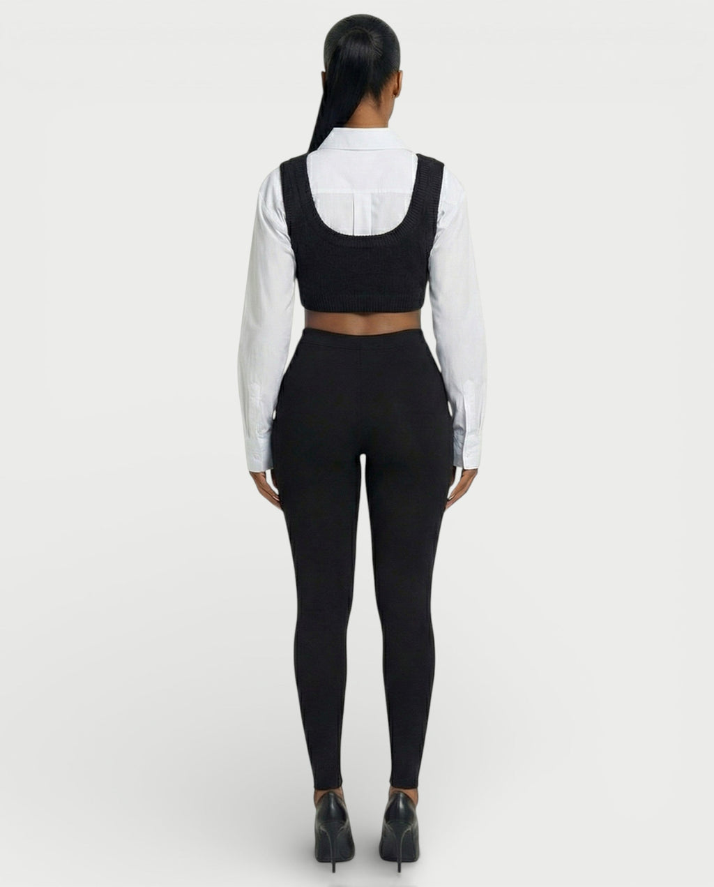 SARIEL Striped Long Sleeve Shirt & Knit Crop Top Set
