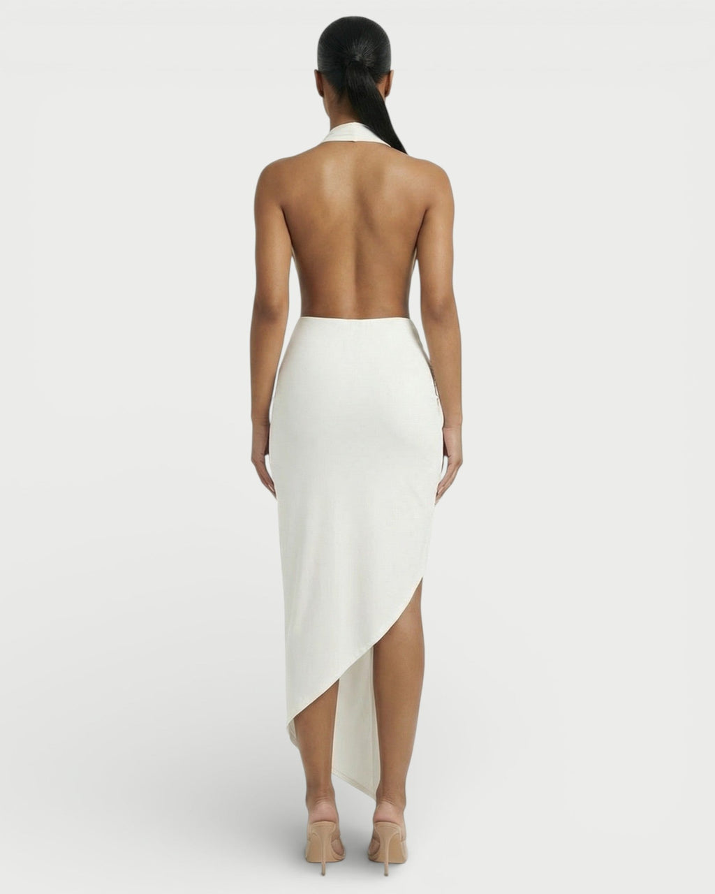 ORLAYA Deep Plunge Halter High-Slit Maxi Dress