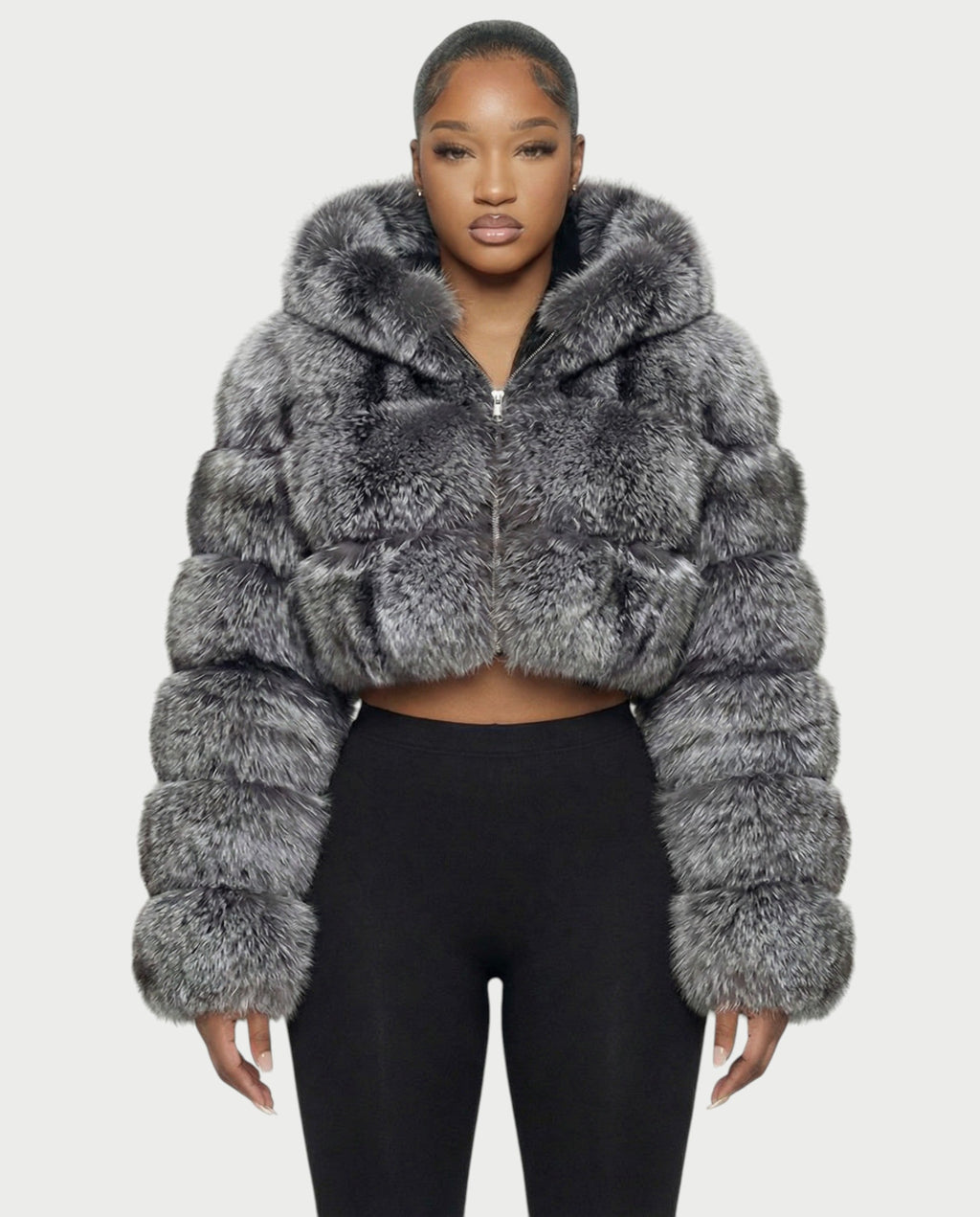 LIOREN Cropped Hooded Faux-Fur Puffer Jacket