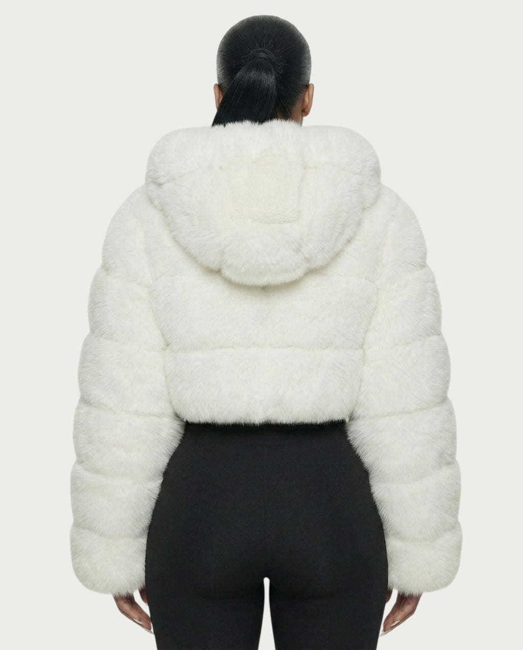 LIOREN Cropped Hooded Faux-Fur Puffer Jacket