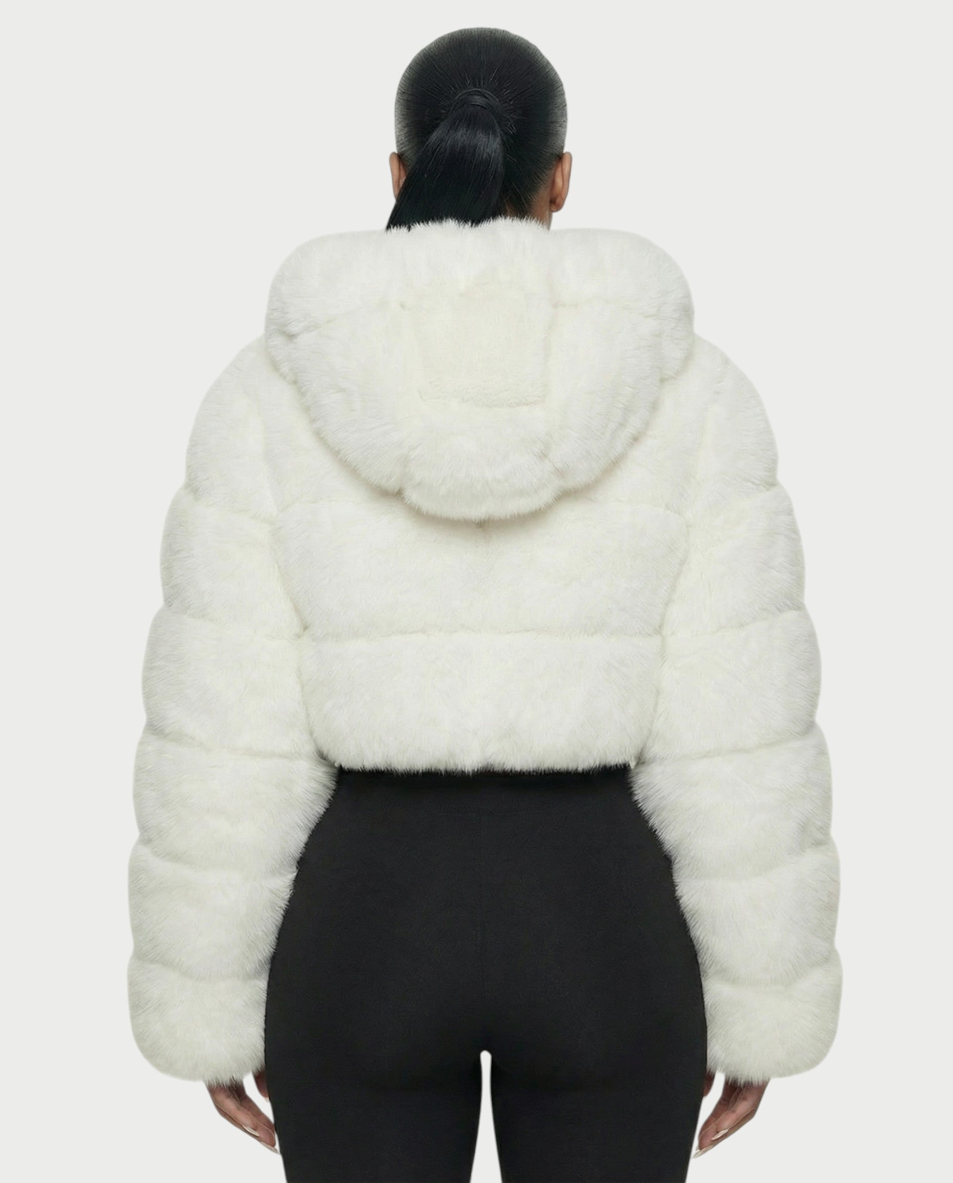 LIOREN Cropped Hooded Faux-Fur Puffer Jacket