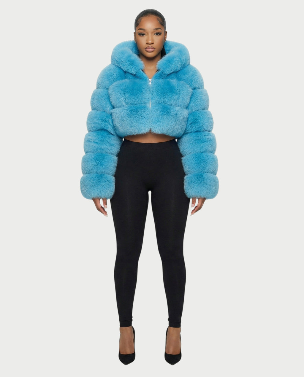 LIOREN Cropped Hooded Faux-Fur Puffer Jacket