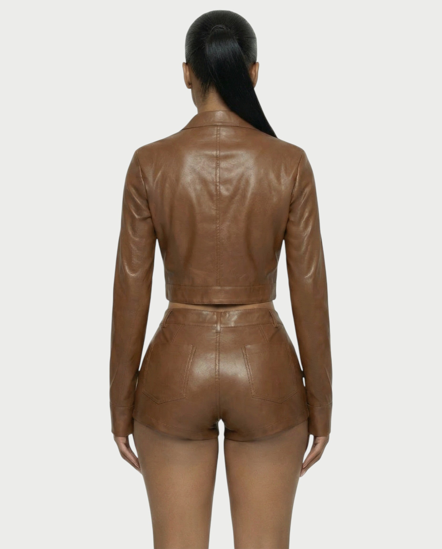 BRIXA Leather Jacket & High-Waist Shorts Set