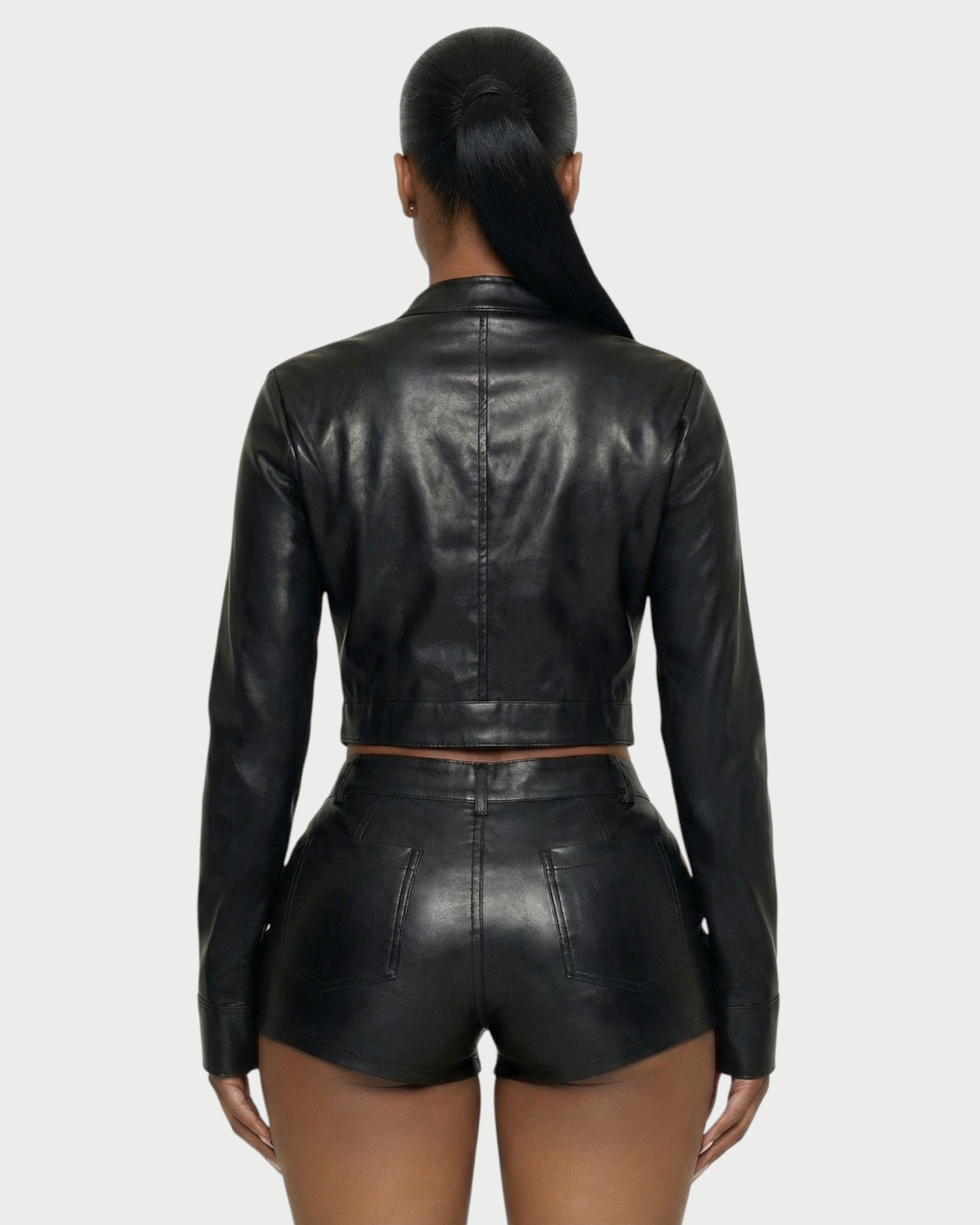 BRIXA Leather Jacket & High-Waist Shorts Set
