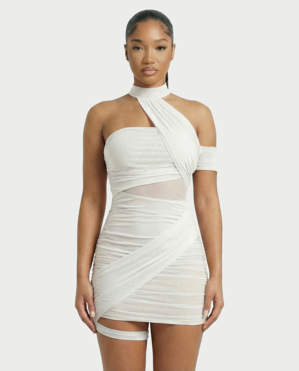 SONIA Draped Mesh Mini Dress