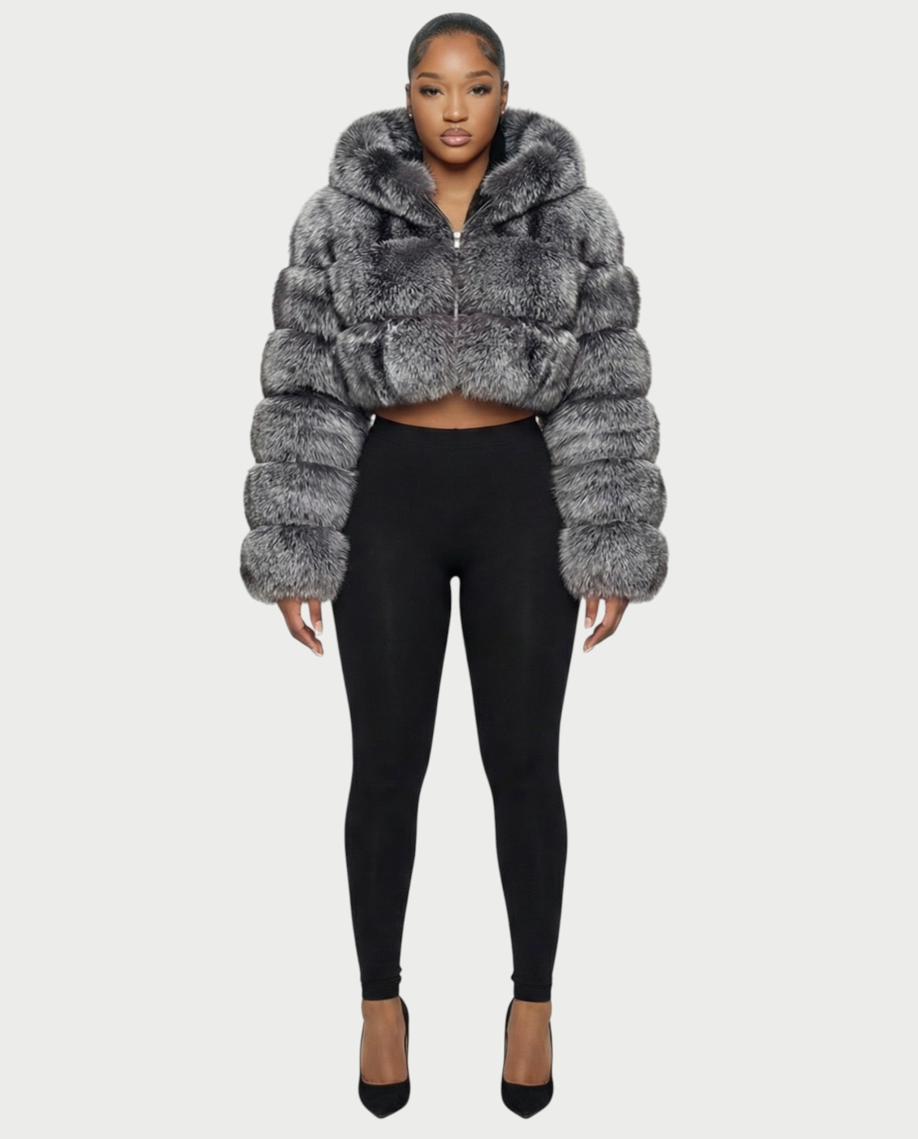 LIOREN Cropped Hooded Faux-Fur Puffer Jacket