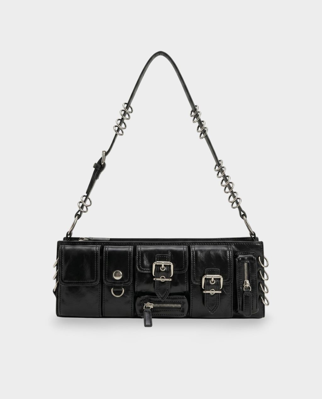 HAZY Buckle & Zip Multi-Pocket Shoulder Bag