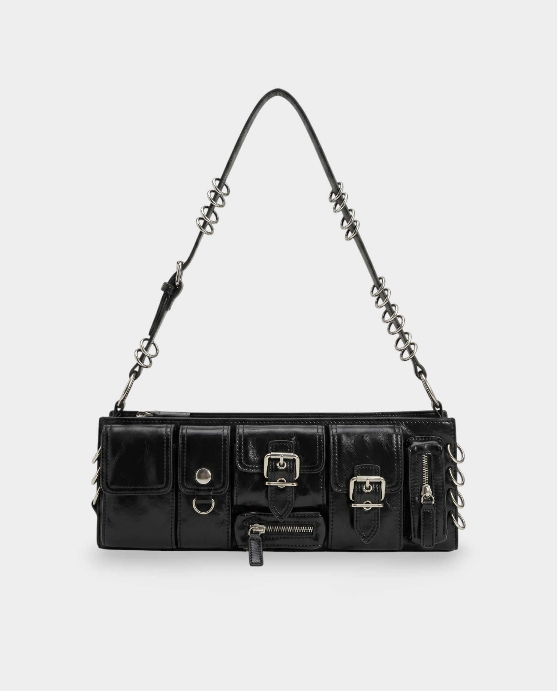 HAZY Buckle & Zip Multi-Pocket Shoulder Bag
