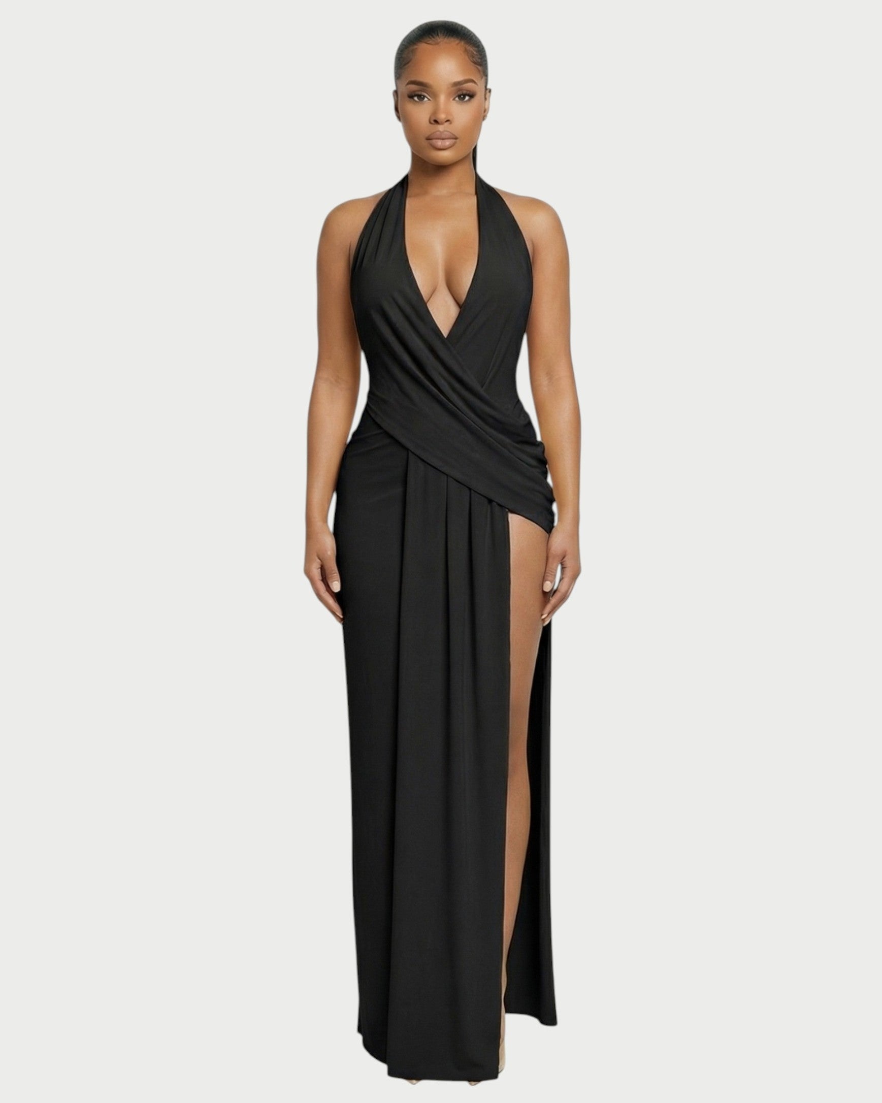 ERAYA Halter Neck Thigh-High Slit Maxi Dress