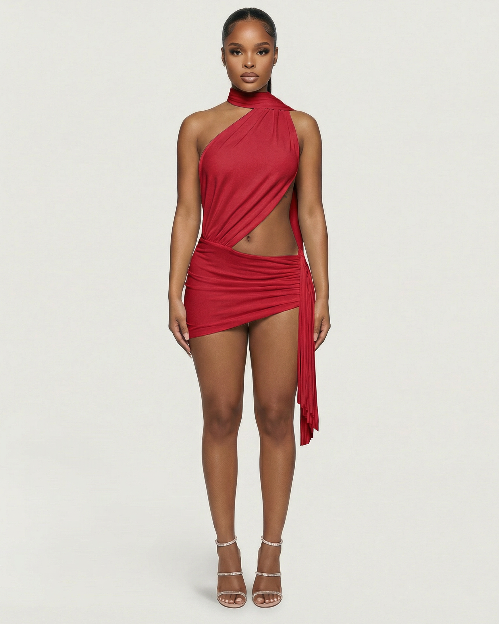 ZOLYN Halter Cut-Out Draped Mini Dress