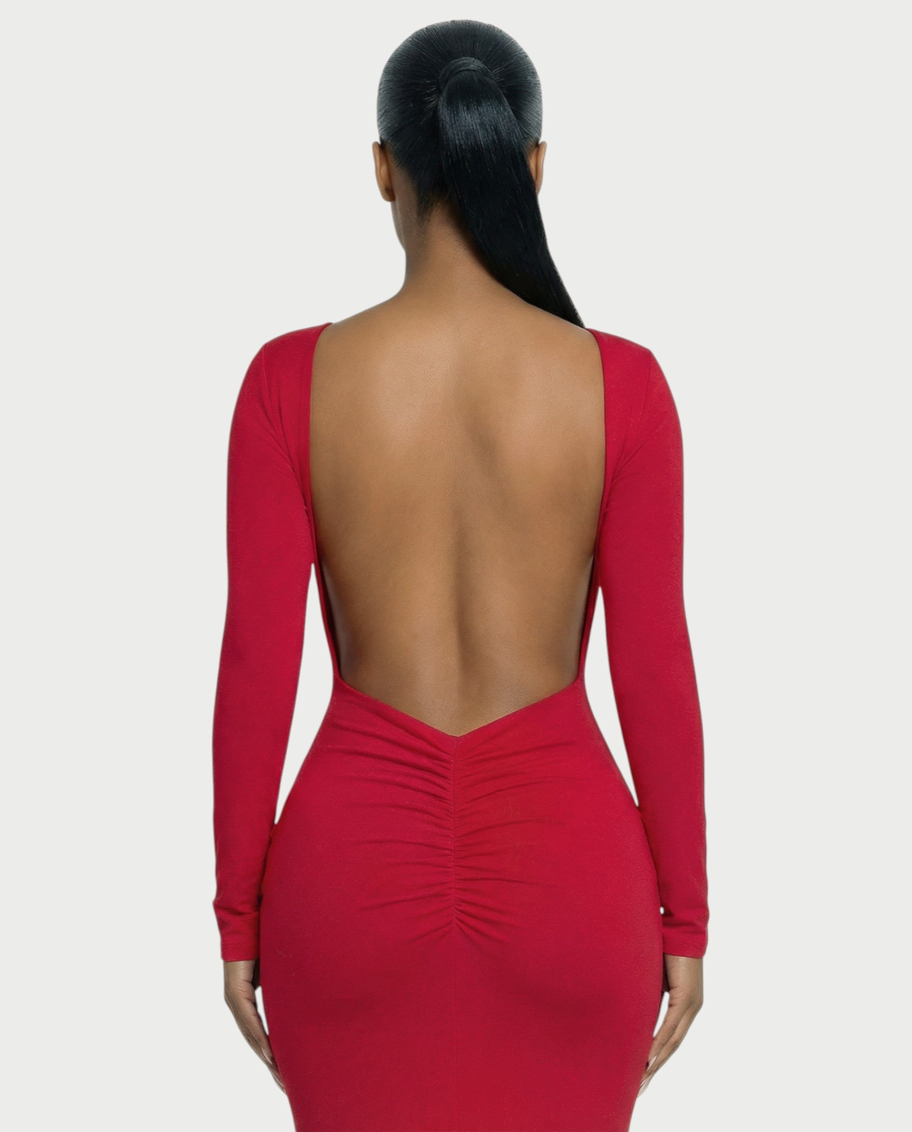 RENNA Draped Front Knot Backless Maxi Dress