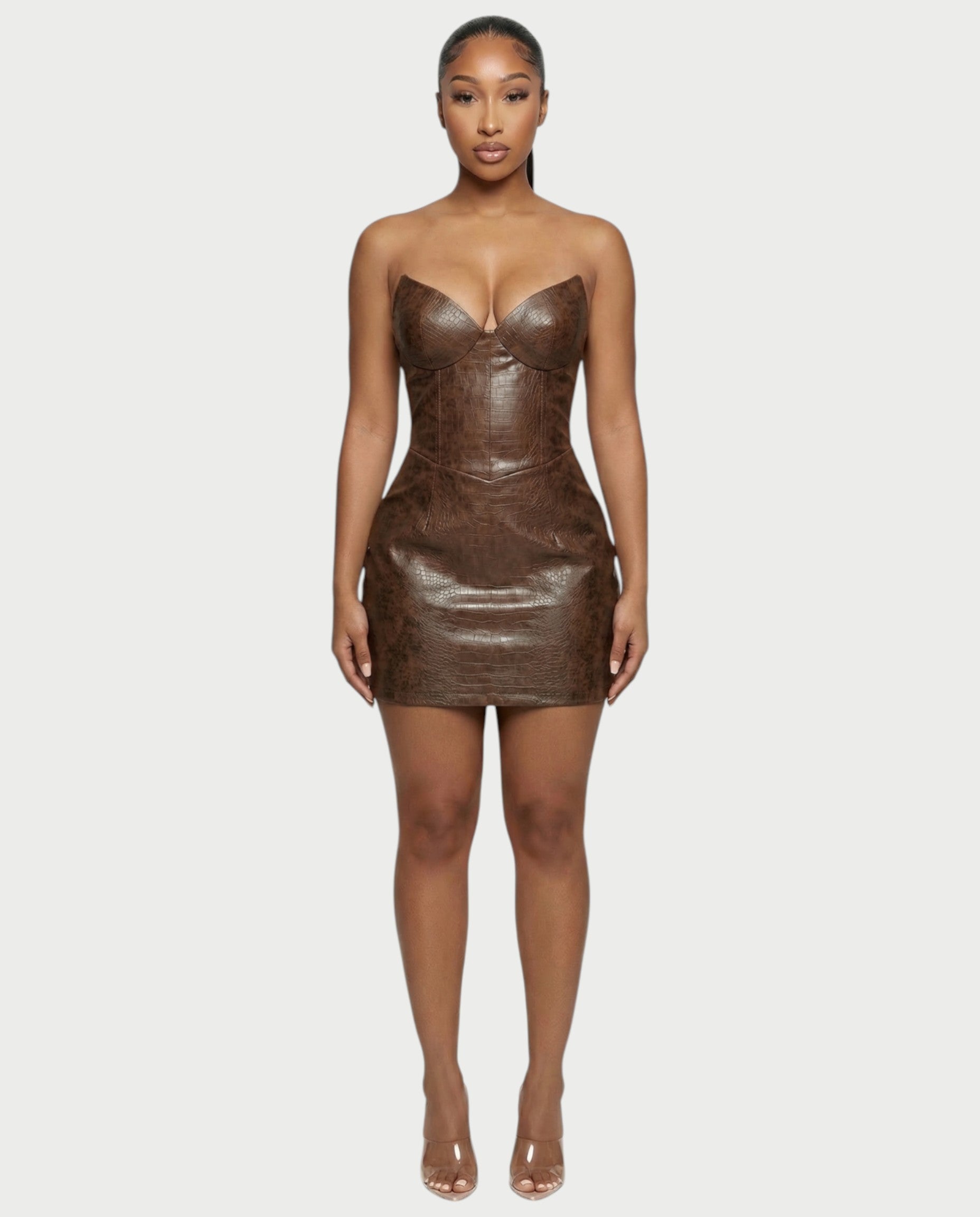 AVERA Croc-Embossed Corset Mini Dress