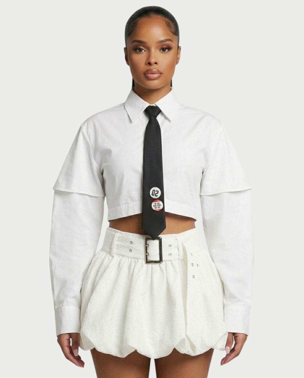 MIRELA Cropped Button-Up Shirt Tie Detail