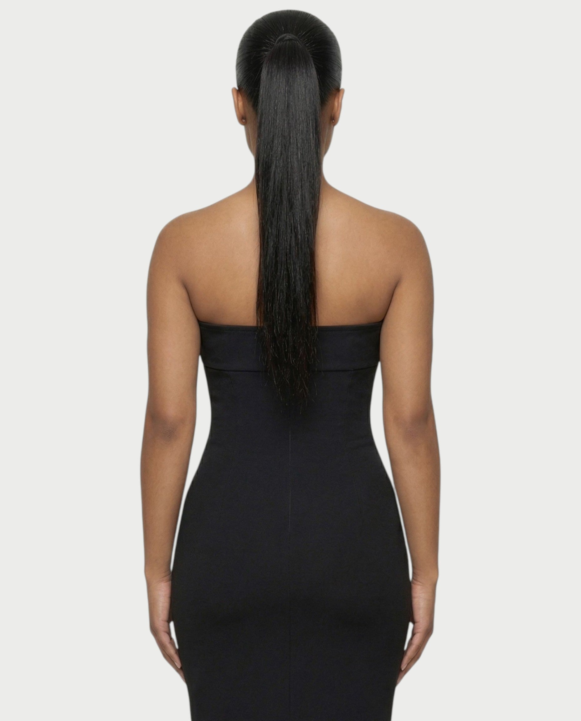 SOYANA Corset Strapless Feather Midi Dress