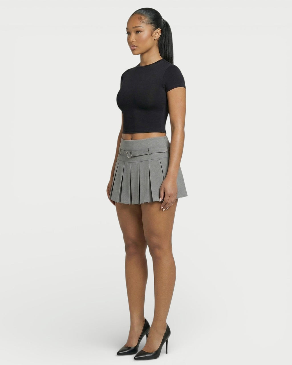 ANARA High-Waist Belted Pleated Mini Skirt