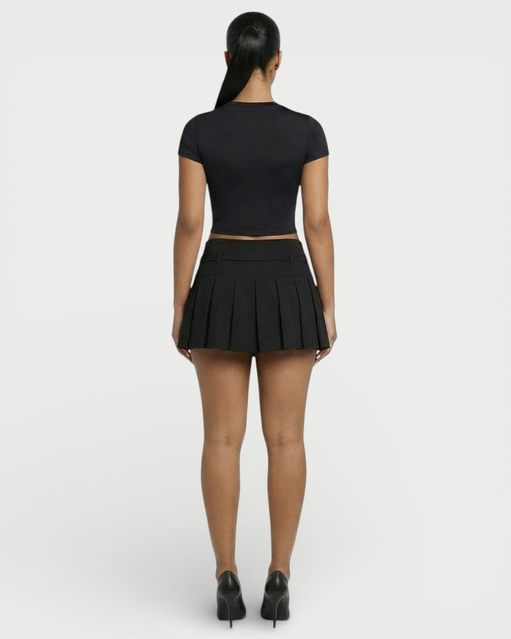 ANARA High-Waist Belted Pleated Mini Skirt