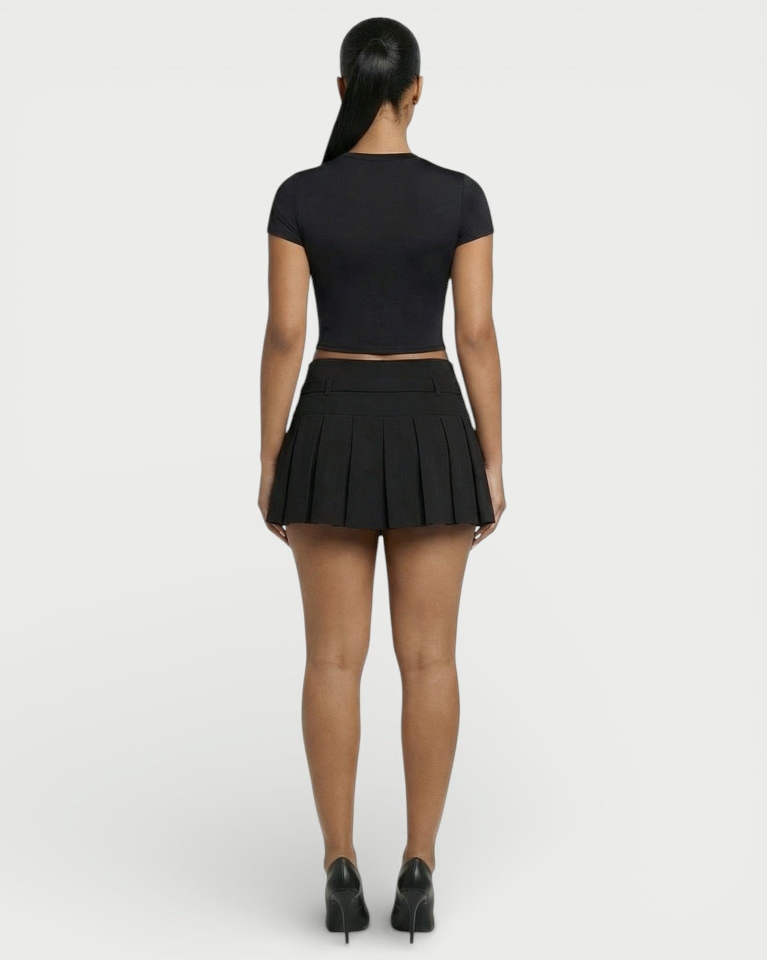 ANARA High-Waist Belted Pleated Mini Skirt