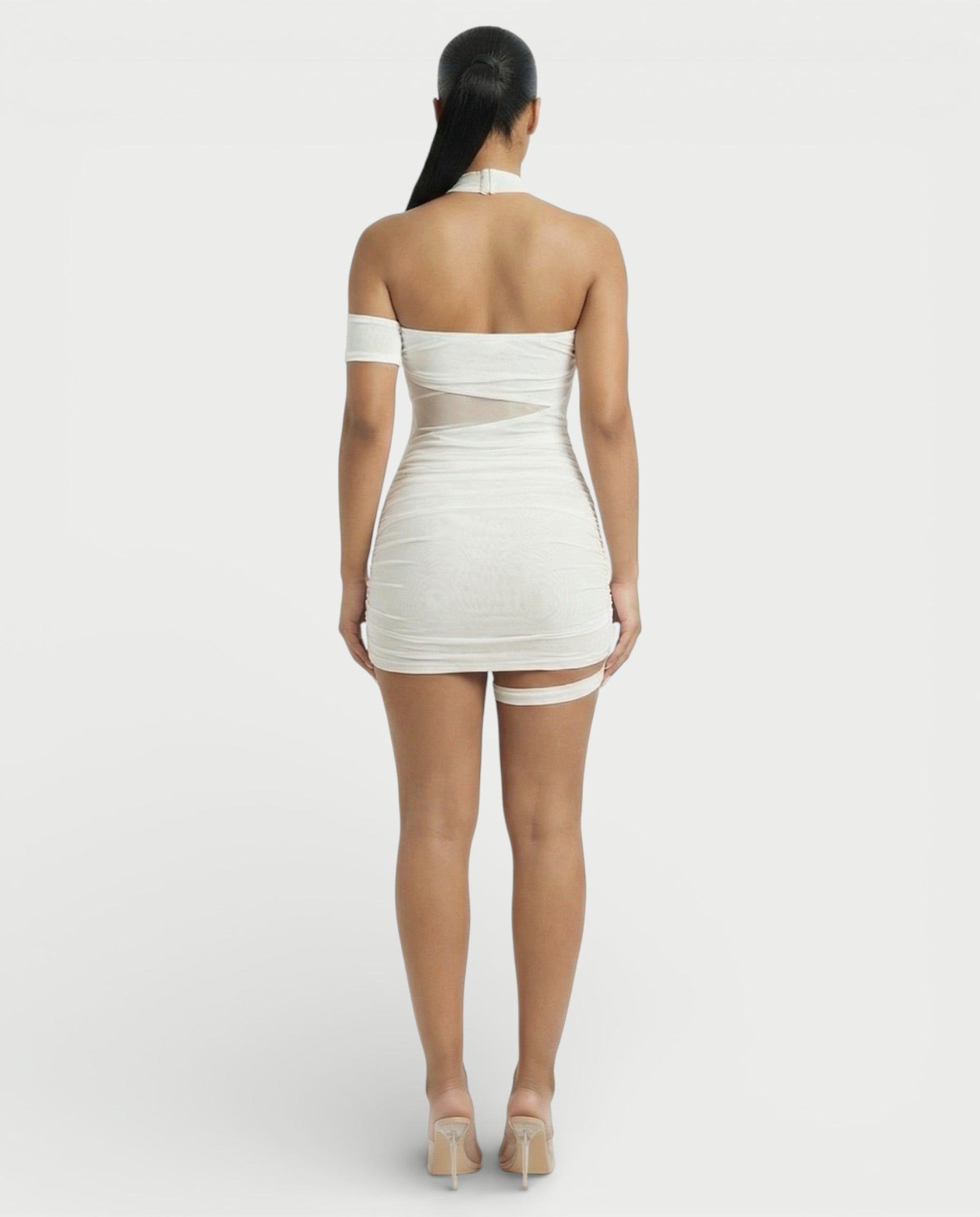 SONIA Draped Mesh Mini Dress
