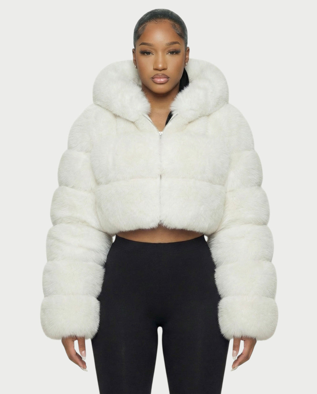 LIOREN Cropped Hooded Faux-Fur Puffer Jacket
