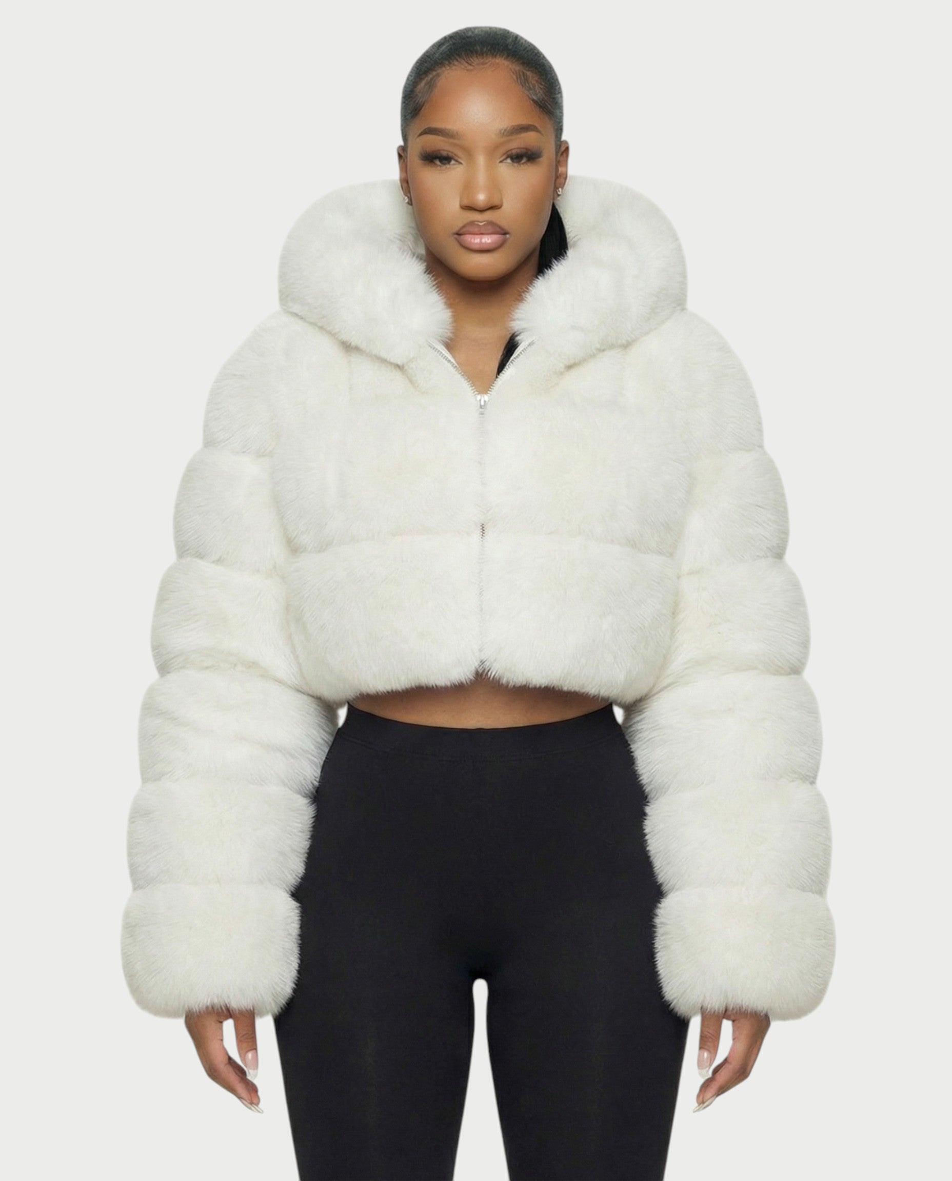 LIOREN Cropped Hooded Faux-Fur Puffer Jacket