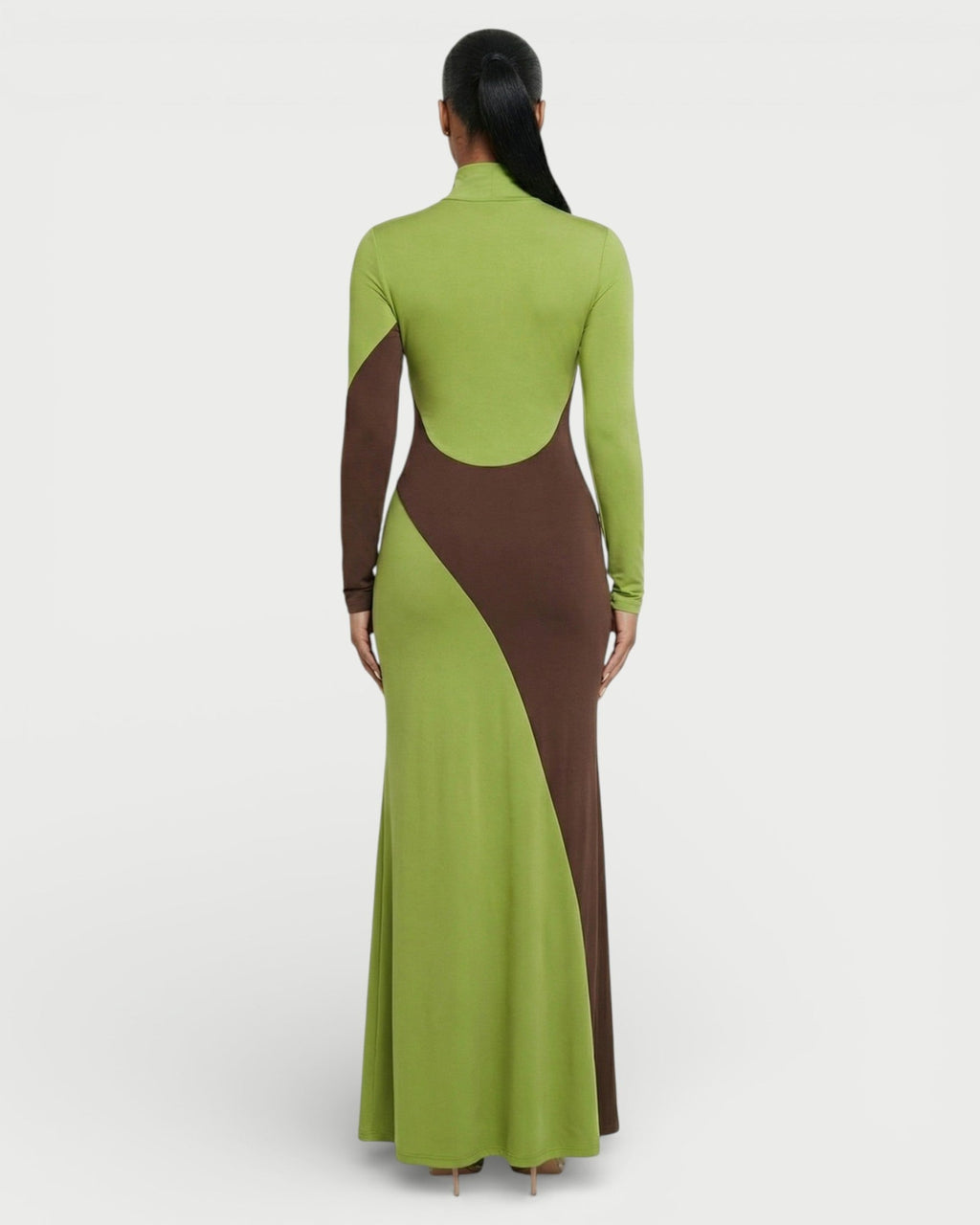 ANINA Contrast Panel Long-Sleeve Maxi Dress