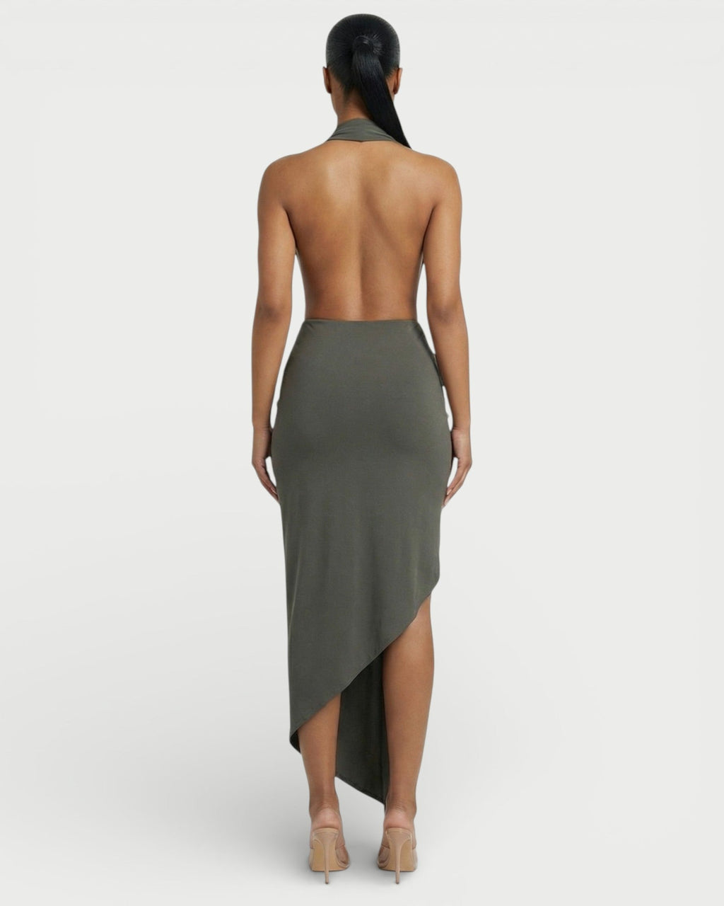 ORLAYA Deep Plunge Halter High-Slit Maxi Dress