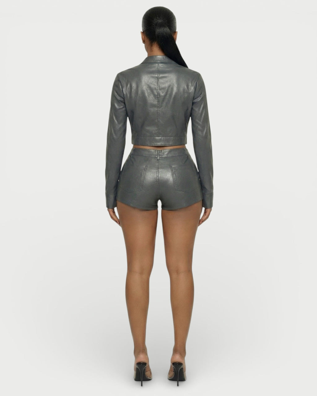 BRIXA Leather Jacket & High-Waist Shorts Set