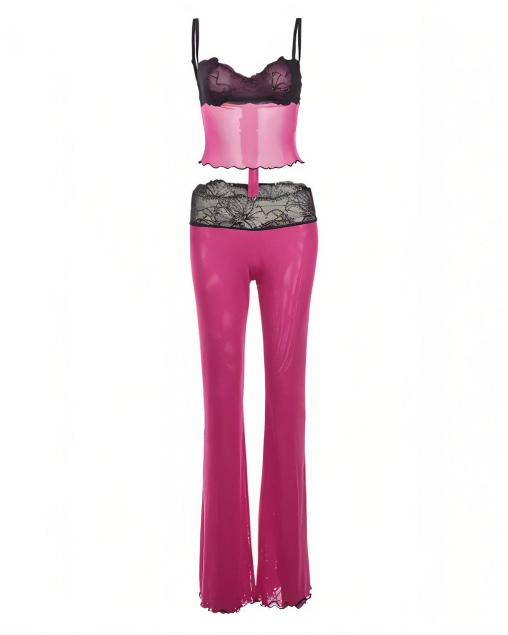 MOGEN Lace Trimmed Top & Flared Pants Set