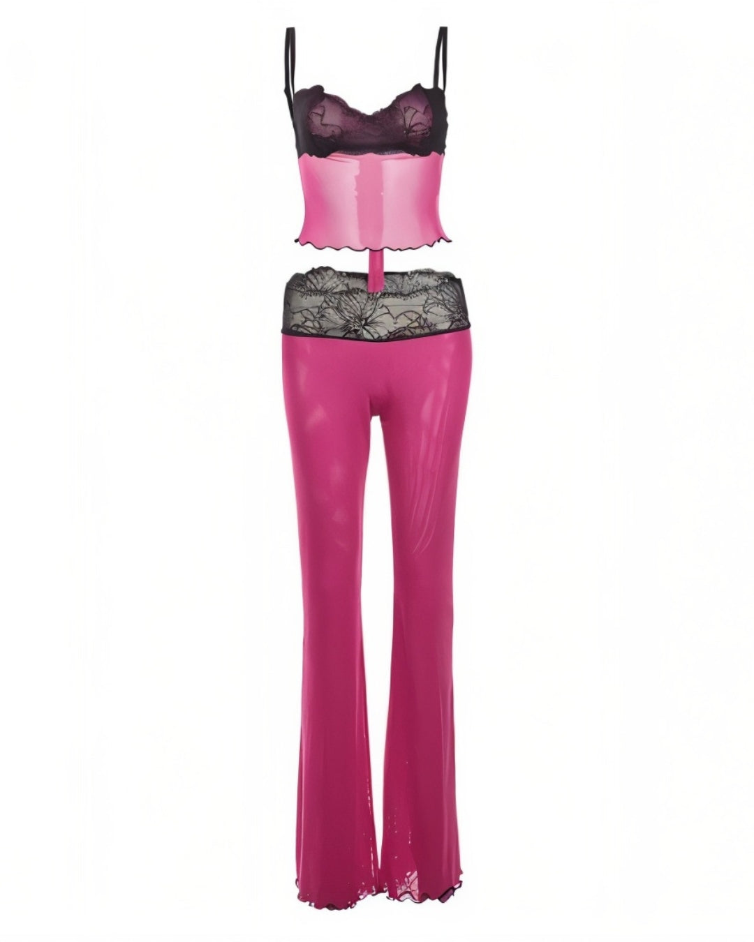 MOGEN Lace Trimmed Top & Flared Pants Set