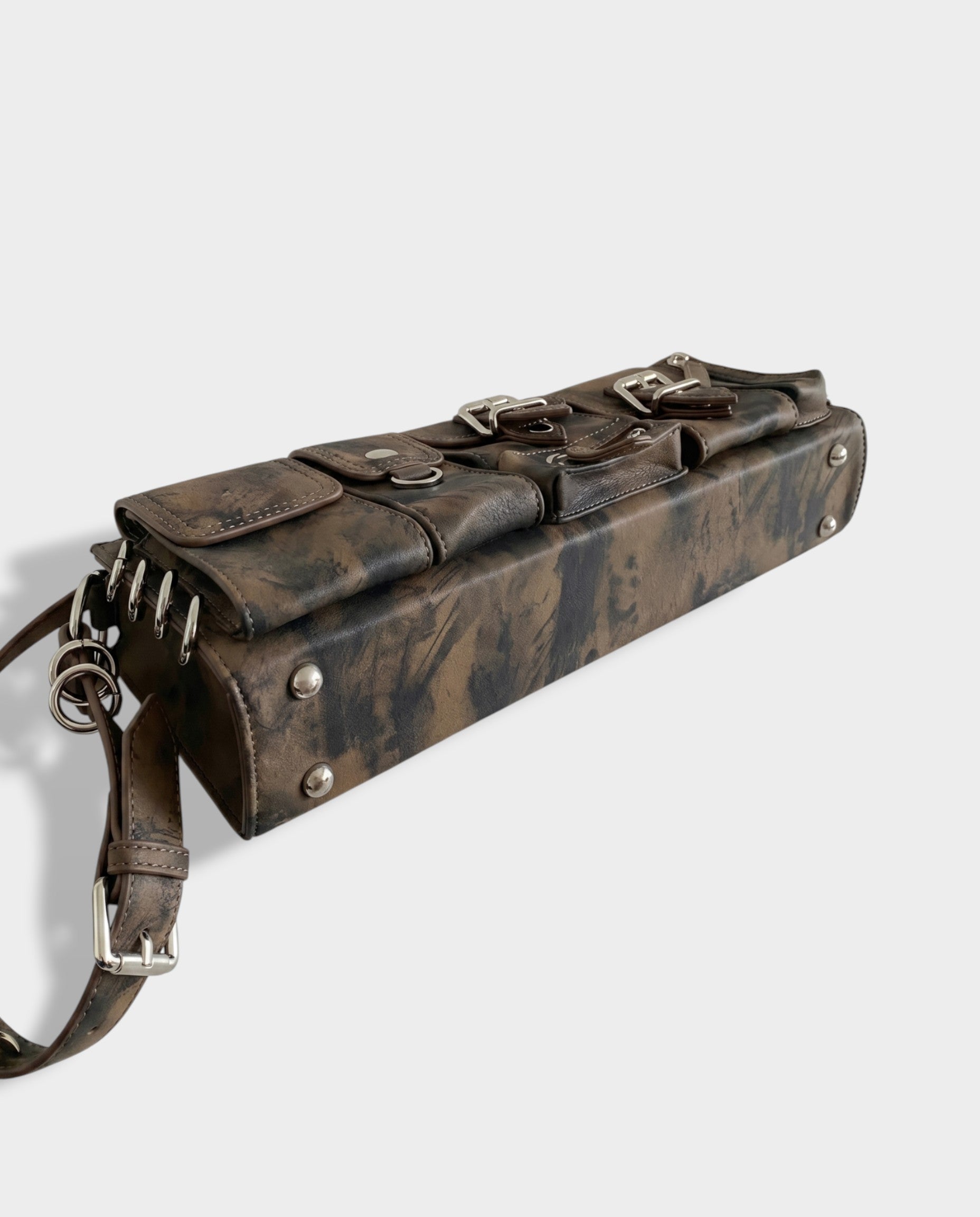 HAZY Buckle & Zip Multi-Pocket Shoulder Bag