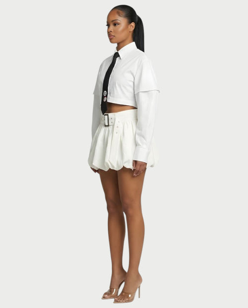MIRELA Cropped Button-Up Shirt Tie Detail