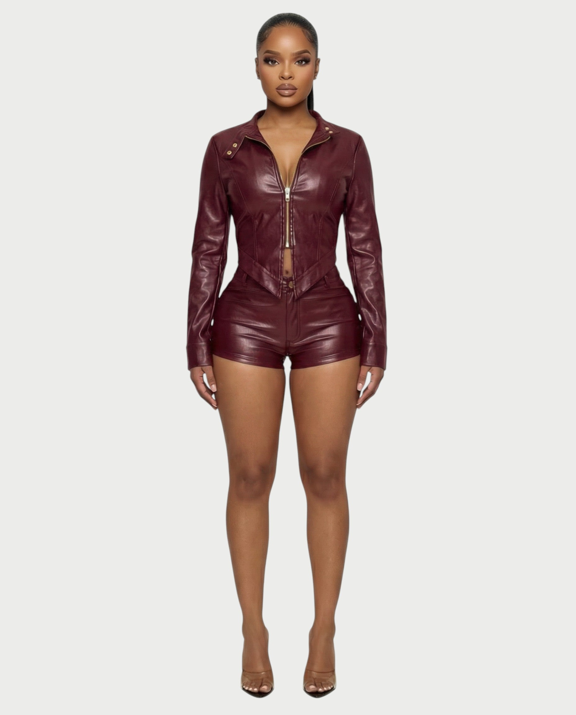 BRIXA Leather Jacket & High-Waist Shorts Set