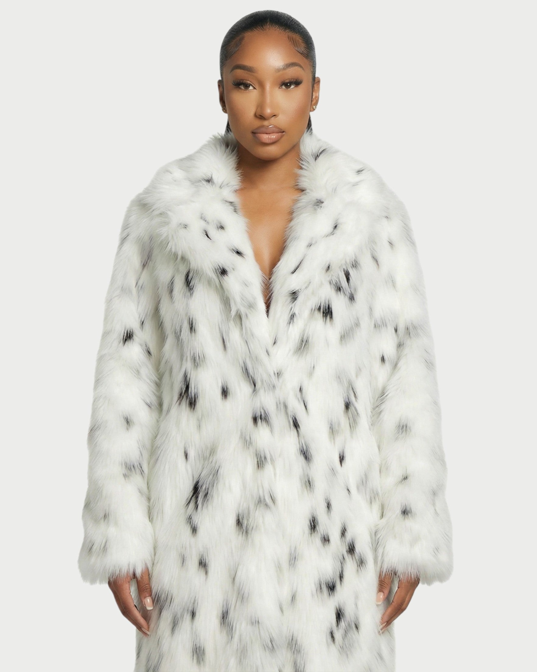 ARELYA Dalmatian Print Faux-Fur Midi Coat