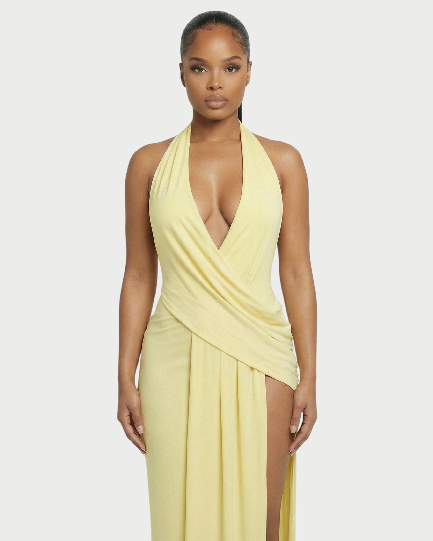 ERAYA Halter Neck Thigh-High Slit Maxi Dress