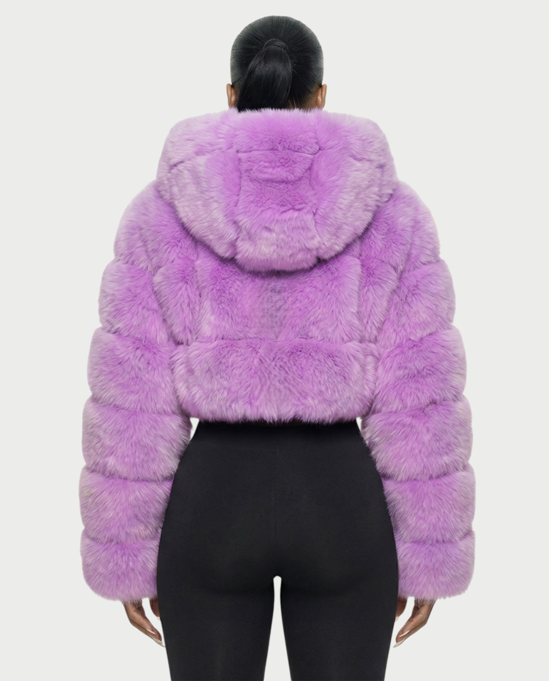 LIOREN Cropped Hooded Faux-Fur Puffer Jacket