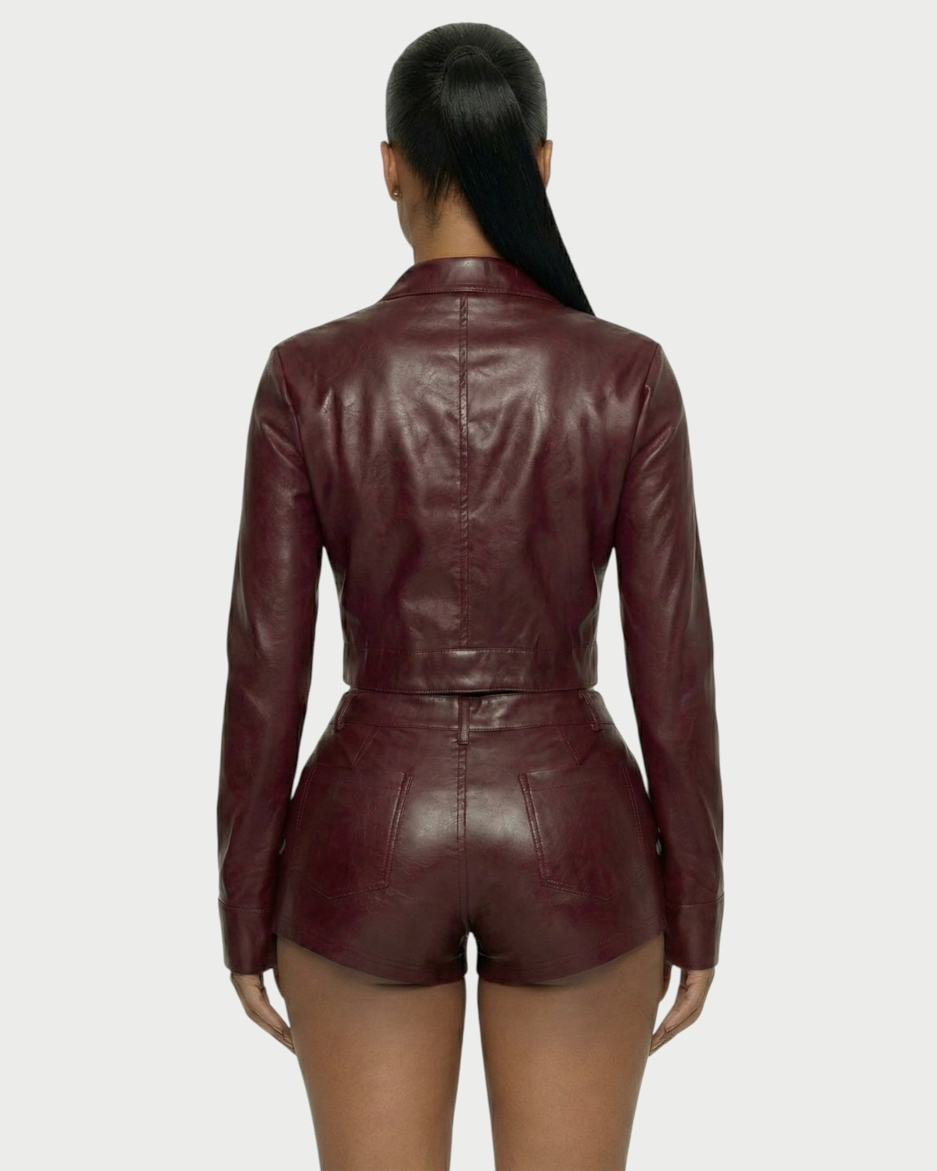 BRIXA Leather Jacket & High-Waist Shorts Set
