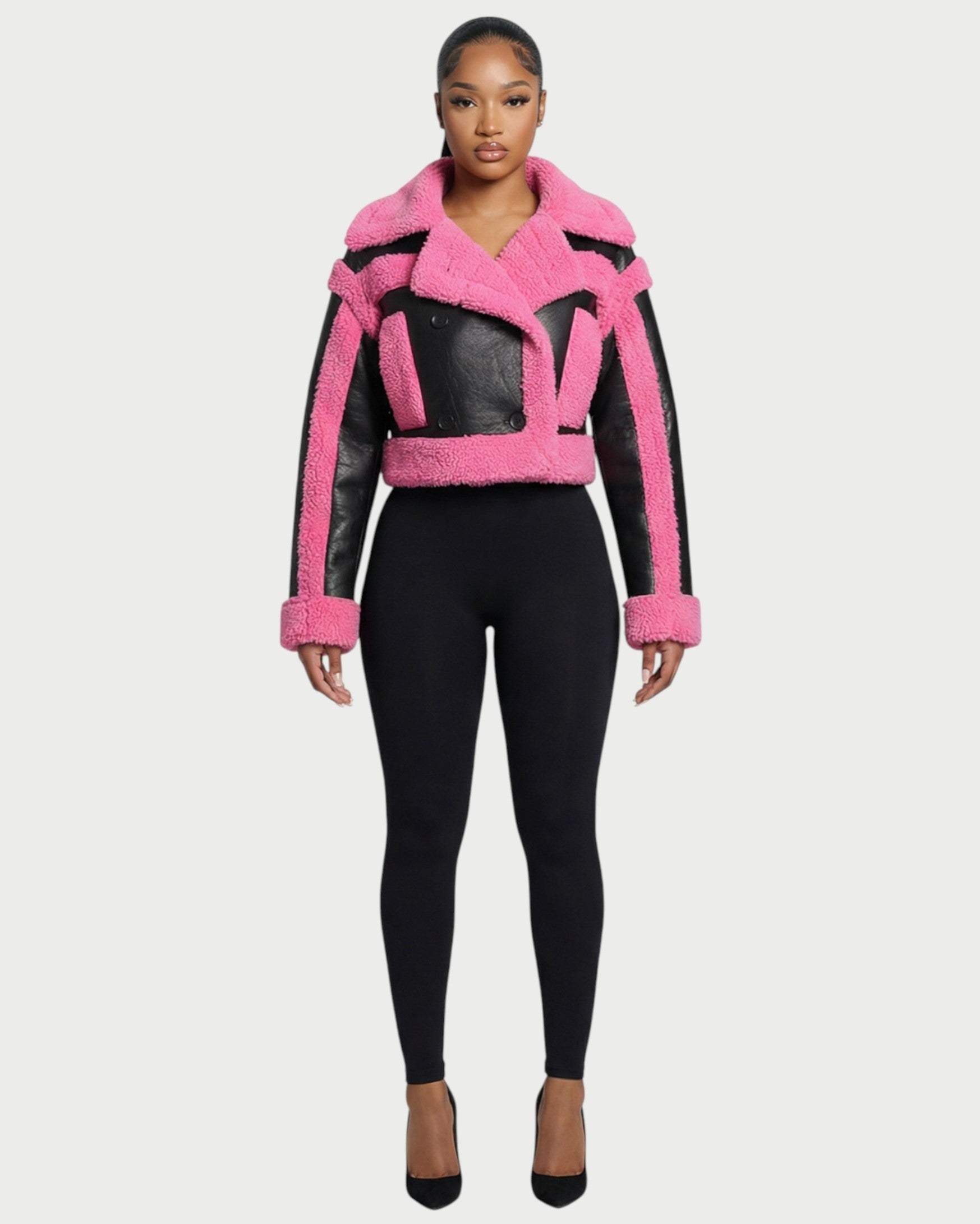 LIVIAN Faux-Shearling Panel Cropped Jacket