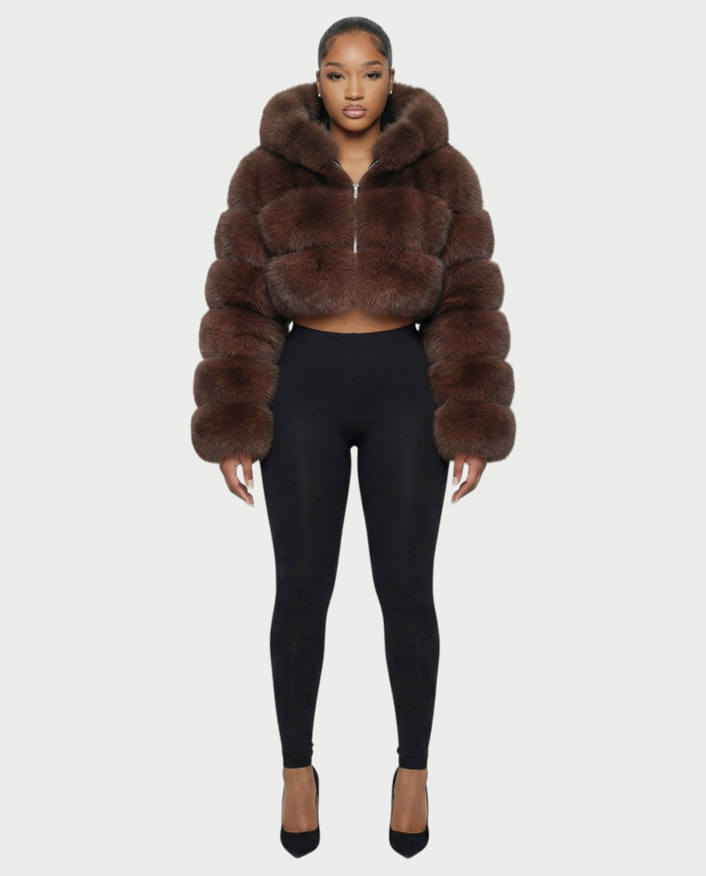 LIOREN Cropped Hooded Faux-Fur Puffer Jacket